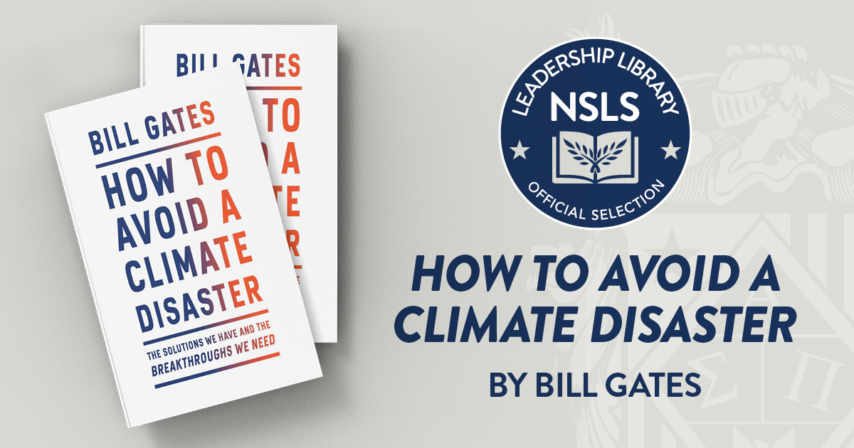 Leadership Library | Image of Bill Gates' book, How to Avoid a Climate Disaster with the official Leadership Library selection seal